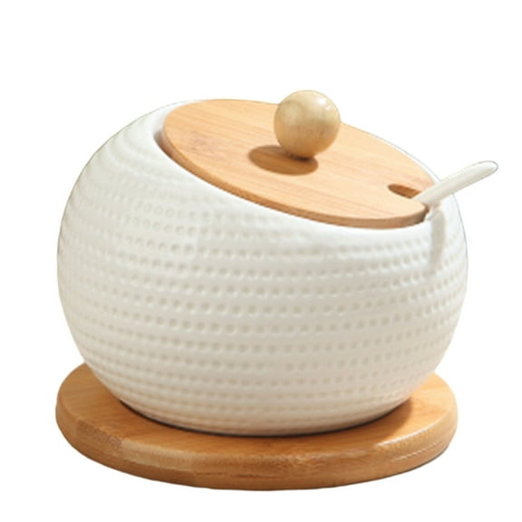 Stylish Ceramic Seasoning Container Functional Kitchen Storage Jars for Condiments with Freshness Sealing Bamboo Lid