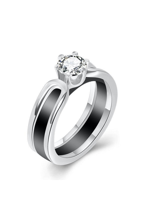 Stylish Ceramic Set Zircon Split Couple Ring