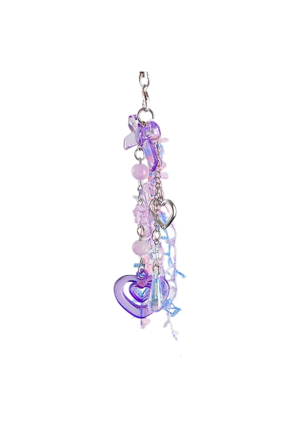 Stylish Chain Fashionable Lace Ribbon Keyring Bowknot Pendant Keychain for Women Phone Strap Decoration