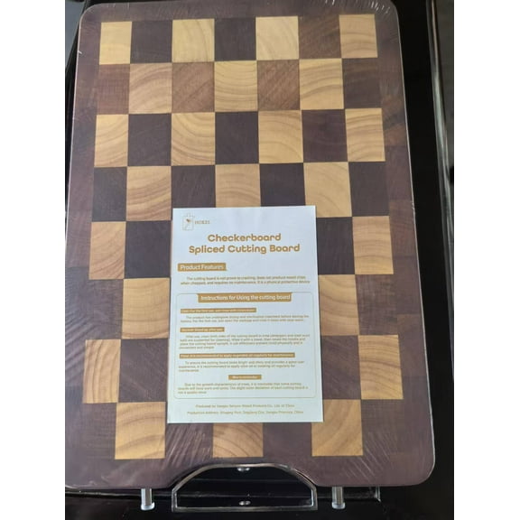 HOKEL Stylish Checkerboard Cutting Board - Rain Tree & Oak Dual-Wood Hand-Spliced Solid Wood Chopping Board with Handles, Elegant Charcuterie Serving Tray for Kitchen, 40x28x3.5cm