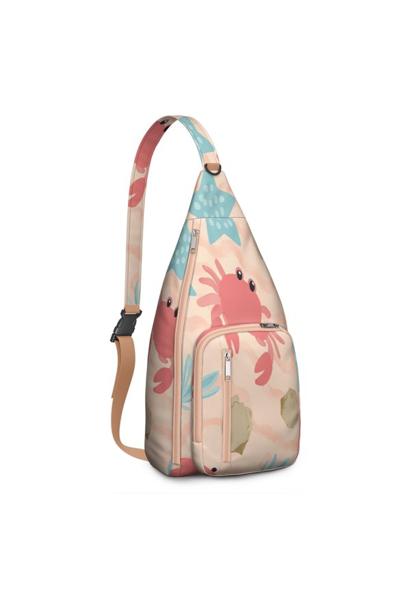 Stylish Chest Sling Bag Marine Adorable Crab Crossbody Shoulder Backpack Adjustable Lightweight Travel Hiking Casual Daypack for Unisex