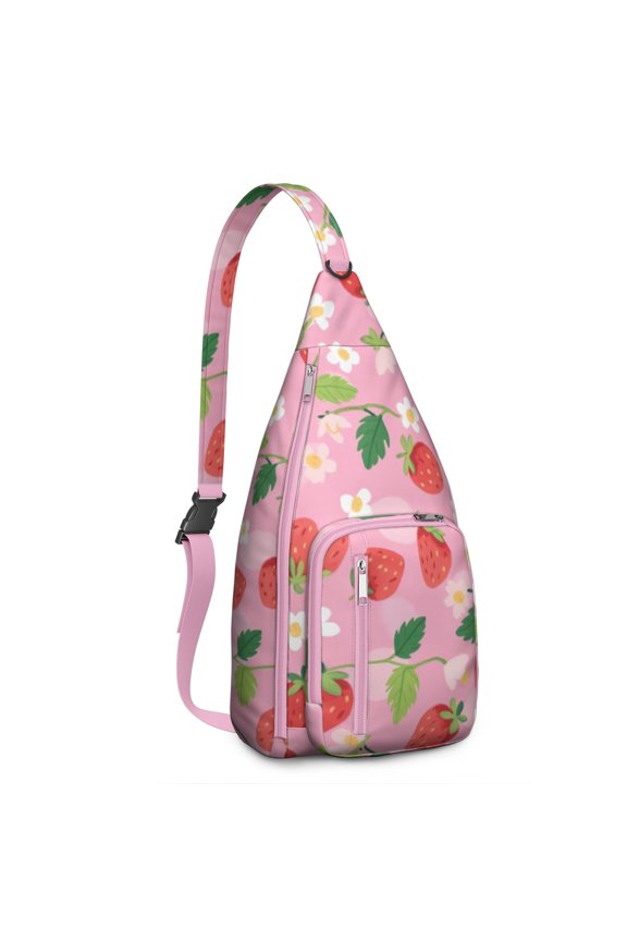 Stylish Chest Sling Bag Strawberry Crossbody Shoulder Backpack Adjustable Lightweight Travel Hiking Casual Daypack for Women Men