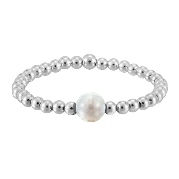 Stylish Chic Round Moonstone Sterling Silver Beaded Band Ring-9