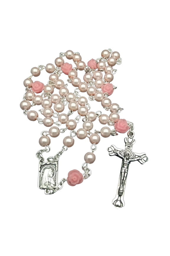 Stylish Christian Rose Flower Necklace Glass Bead Pendant Rosary Necklace Christian Jewelry Ornament Unisex