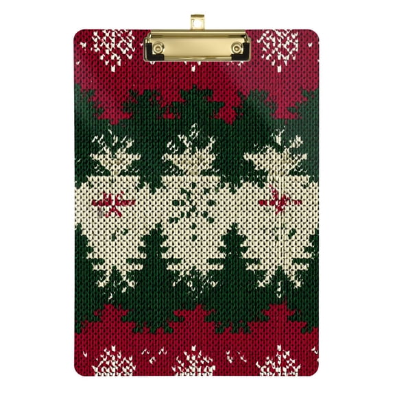 Stylish Christmas Knit Pattern Acrylic Clipboard Drawing Board with Hook Writing Pad File Storage A4 Size Gold 12.5" x 9"