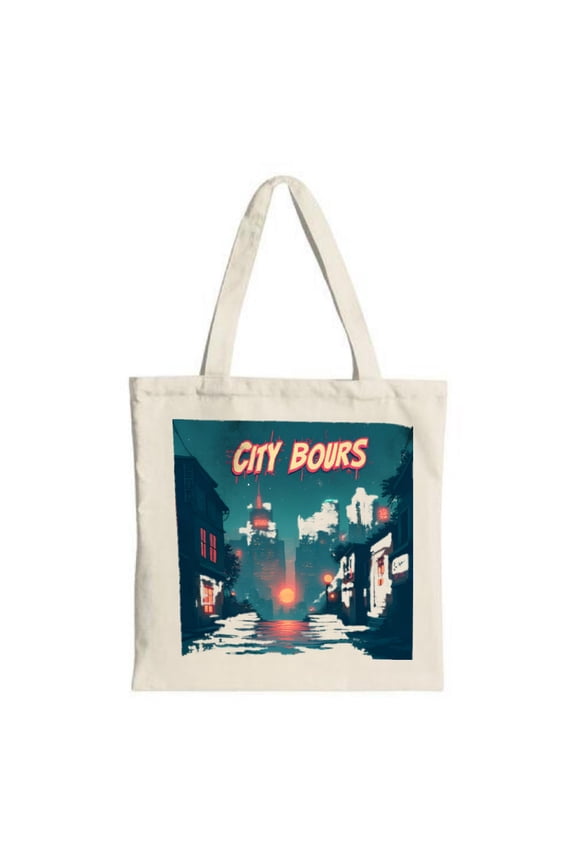 Stylish City Bours Tote Bag - Vintage Cityscape Design with Glowing Tower Perfect for Shopping Travel & Parties