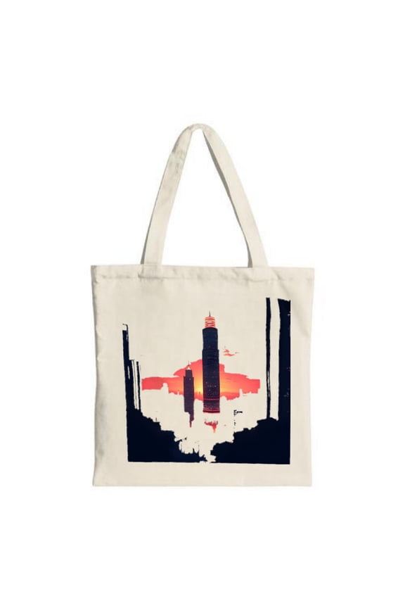 Stylish City Skyline Tote Bag - Vibrant Sunset Design Perfect for Shopping Travel & Parties - Multifunctional Canvas Bag