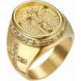 thumbnail image 1 of Stylish Classic Jesus Cross Crucifix Ring for Men Gold Plated Stainless Steel Ring Size 8 to 13, 1 of 5