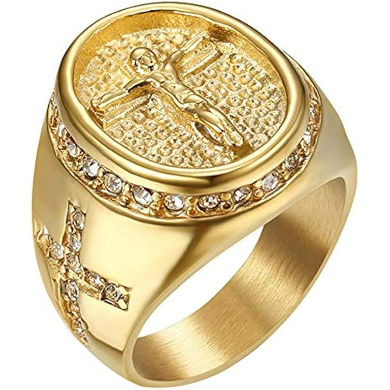 Stylish Classic Jesus Cross Crucifix Ring for Men Gold Plated