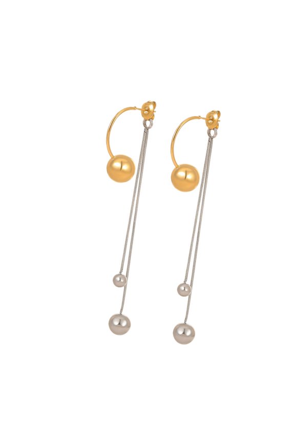 Stylish Color Block Design Earrings Metal Ball and Tassels Adornment Stainless Steel Construction for Women Daily Wear
