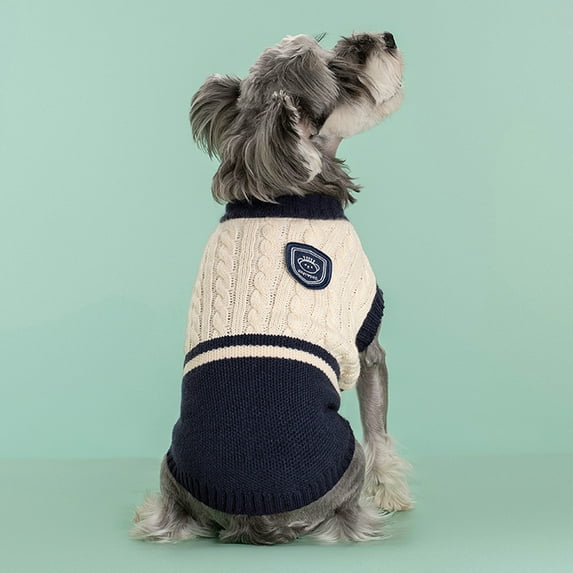 Stylish Color Block Dog Sweater Warm And Fashionable Winter Dog Clothes For Small Medium Dogs Winter Warm Doggie Sweater Navy S