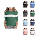 thumbnail image 1 of Stylish Color Block Long Sleeve Round Neck Tee, Soft Comfortable Casual Everyday Top for Toddler Girls, Cute Fall Blouses 5-14 Years, 1 of 5