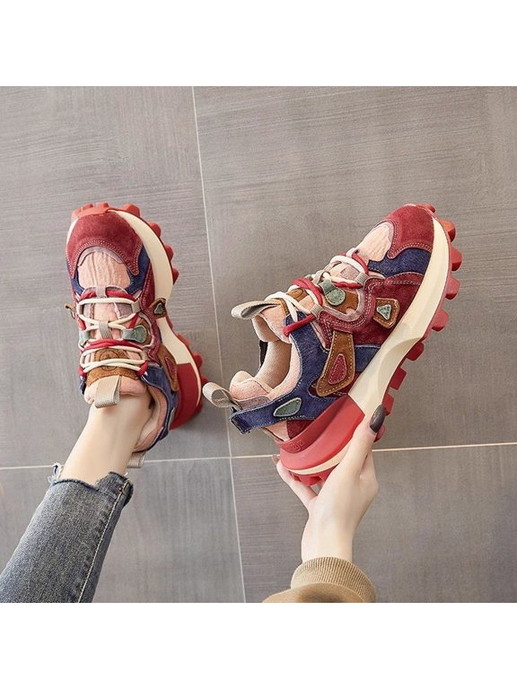 Stylish Color Block Sneakers for Women, Trendy 2026 Footwear with Comfortable Waffle Sole for Everyday Use, Women Shoes