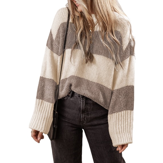 Stylish Colorblock Design Sweater for Women - Comfortable and Warm in Fall | [ZhiHiMeRi] | (US 16-18)XL