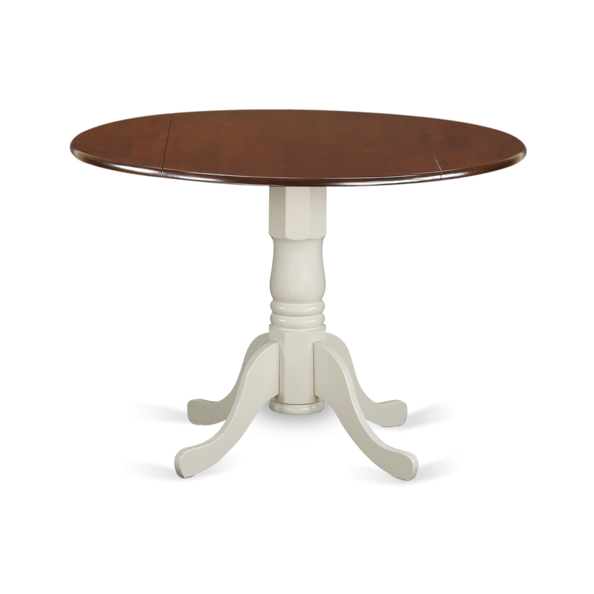 Mahogany and Linen White Round Extendable Dining Table