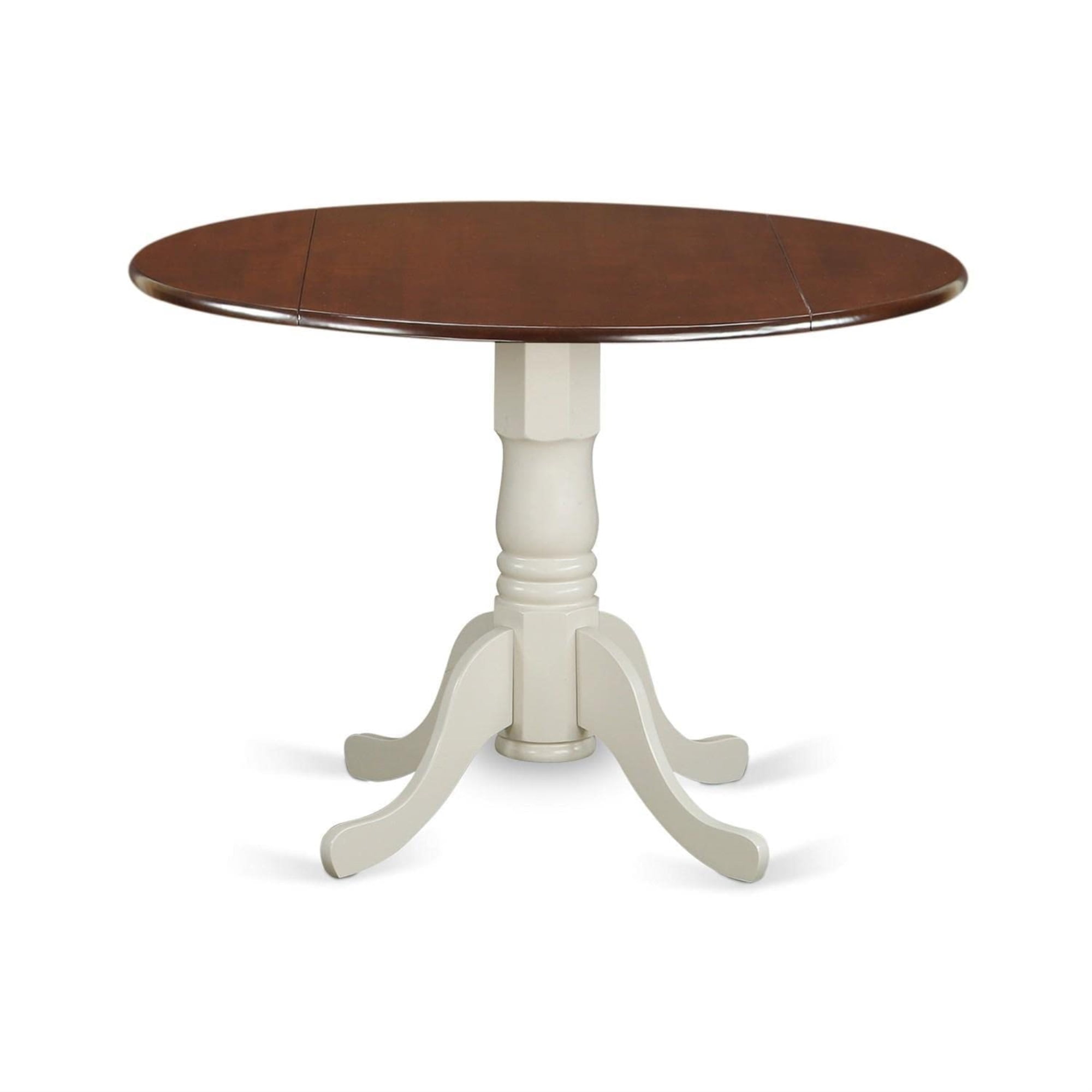 Mahogany and Linen White Round Extendable Dining Table