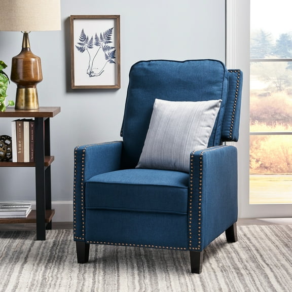 Stylish Comfy Navy Blue Recliner, 27.5" - Fabric Relax Recliner Upholstered Luxury & Comfortable Seat
