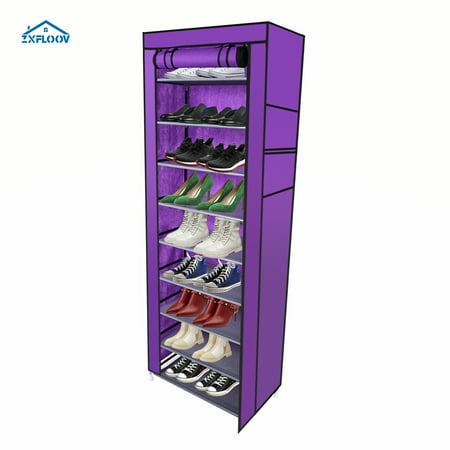 Stylish & Compact 9-Lattice Non-Woven Shoe Rack Organizer - Purple Free Standing Storage Solution for Entryway & Small Spaces