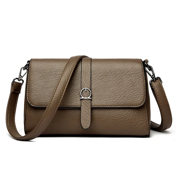 Stylish Compact Women’s Leather Crossbody Bag Two Strap Shoulder Bag Trendy Small Square Messenger Bag for Daily Use Purse (Dark Khaki)