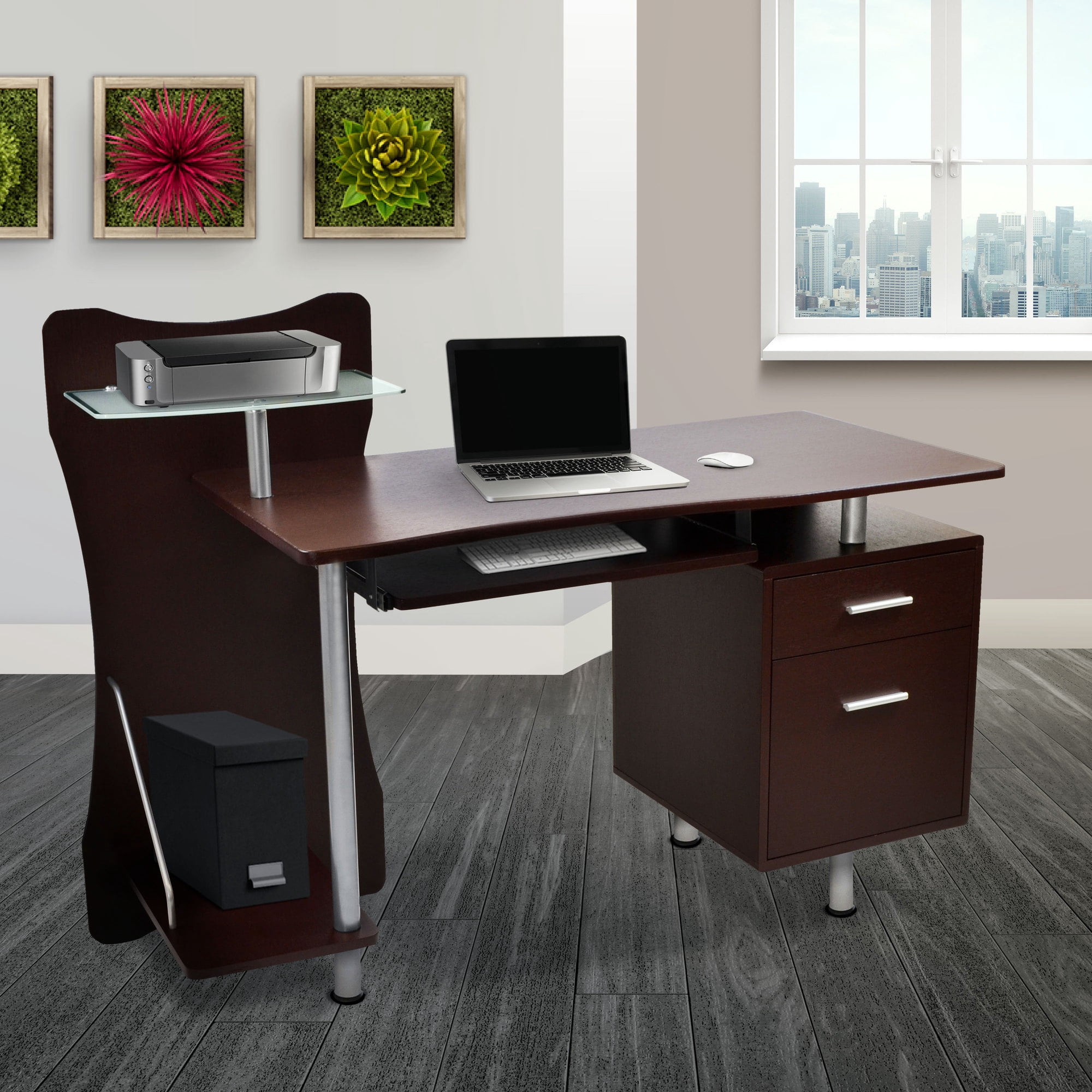 Stylish Computer Desk With Storage, Chocolate - Walmart.com