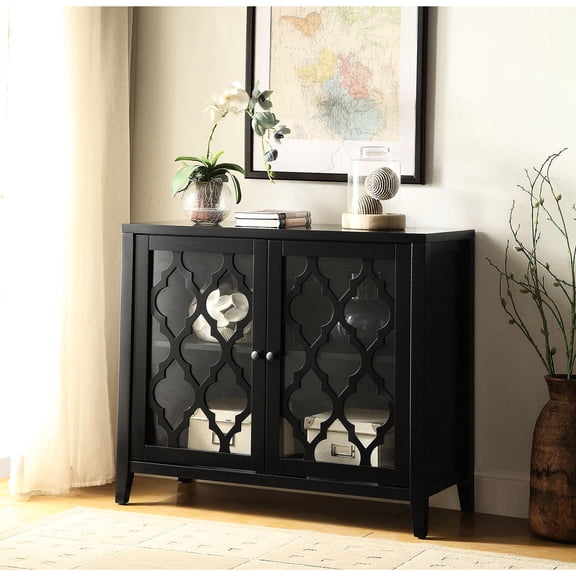 Stylish Console Cabinet In Black, With Ample Shelf Space For Display And Storage Interior Organizing Items