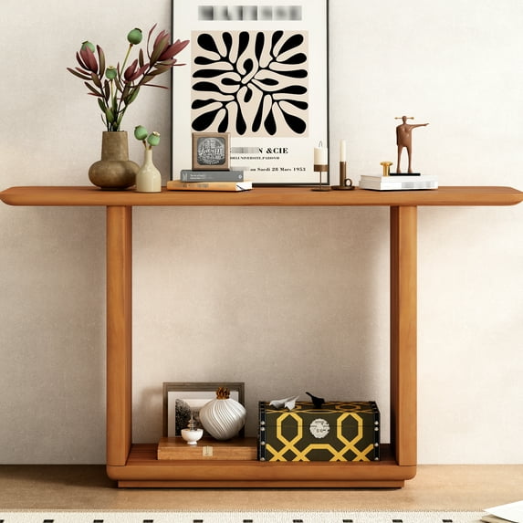 Stylish Console Table With Natural Wood Look. Minimalist Design Element. For Flexible Placement. Spacious Display Area. Easy Assembly Instructions. 51.74 Lb Weighty - Look Curved Corners. Veneer