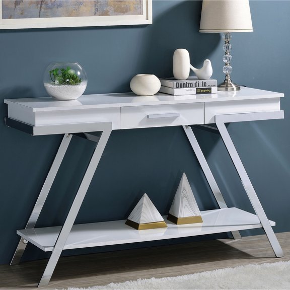 Stylish Console Table With Base And High Gloss Surface Contemporary Finish Drawer