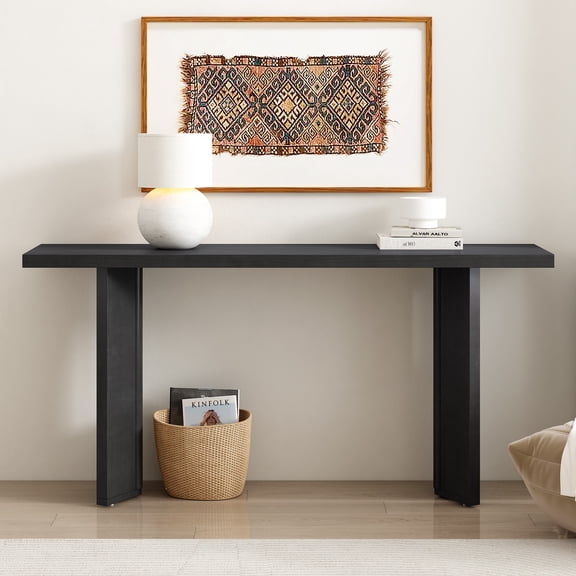 Stylish Console Table with Pine Veneer and Geometric Legs, Suitable for Living Room, Study and Dining Room (Black)