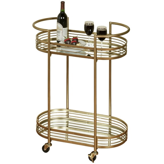 Stylish Contemporary Delta Mirrored Rolling Serving Cart Locking Casters Gold