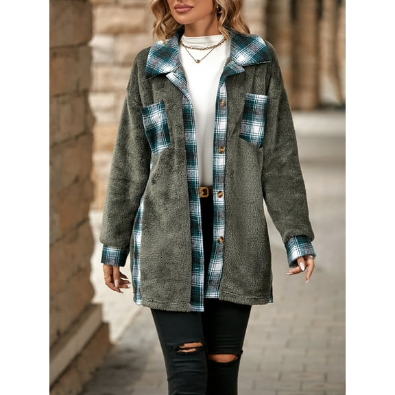 Stylish Contrast Dropped Shoulder Coat (L, Grey)
