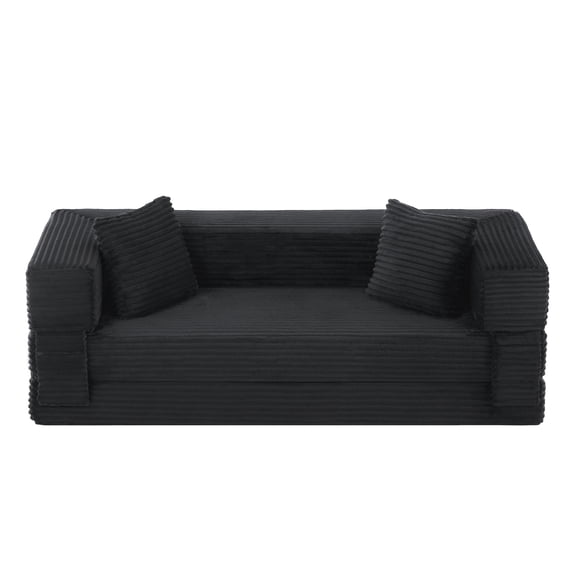 Stylish Convertible Cord Sofa Bed with Unique Two-Tier Design