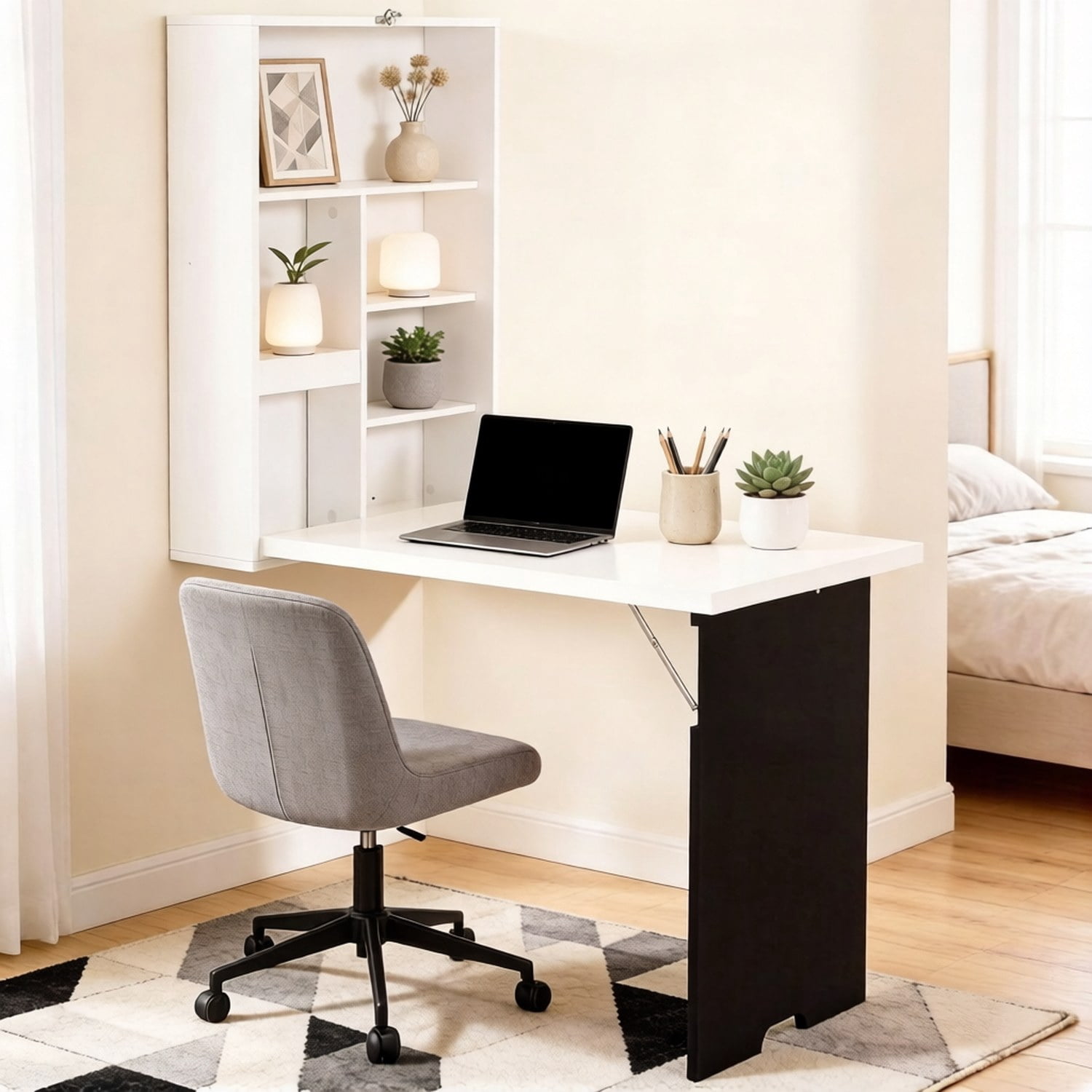 Stylish Convertible Writing Desk,Wall Mounted Design Office Desk,Gaming Desk,Foldable Computer Desk,Dining Table with Side Writing Blackboard (Only including Office Desk)