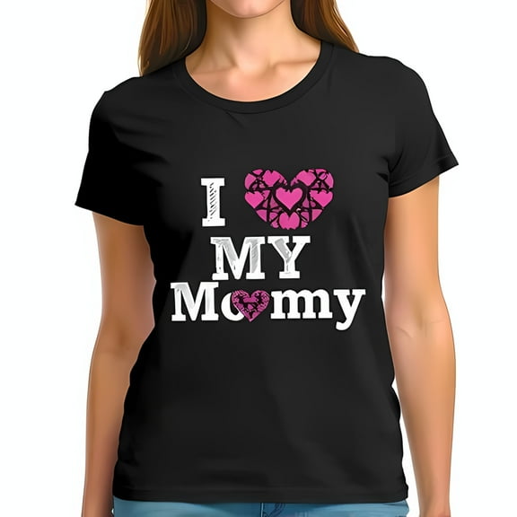 Stylish Cotton Short Sleeve T-Shirt for Women - " I Love MY Mommy " in Vibrant Pink Textured Design with Clean White Font - Perfect Gift for Mother's Day