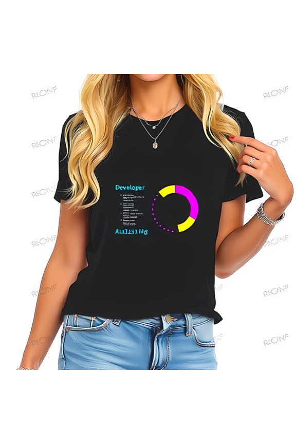 Stylish Cotton Short Sleeve T-Shirt for Developers - 'Developer' with Colorful Circular Progress Bar Design - Perfect for Tech Enthusiasts