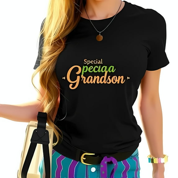 Stylish Cotton Short Sleeve T-Shirt for Grandson - Playful Multicolored " Special Grandson " Script Design
