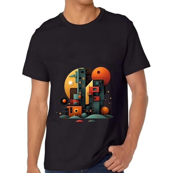 Stylish Cotton Short Sleeve T-Shirt for Men - Abstract Geometric Pattern Design with Vibrant Colors and Modern Aesthetic