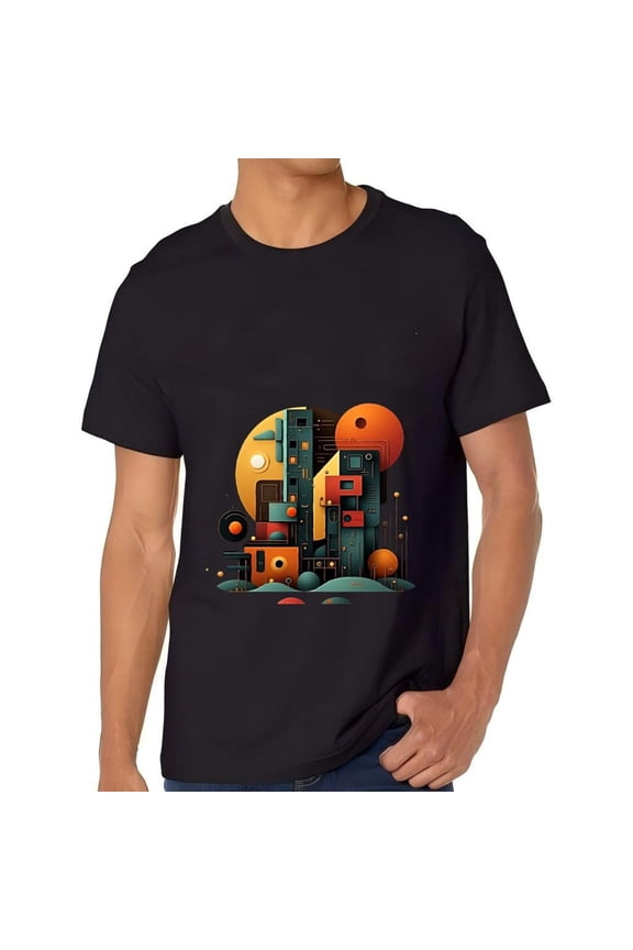 Stylish Cotton Short Sleeve T-Shirt for Men - Abstract Geometric Pattern Design with Vibrant Colors and Modern Aesthetic