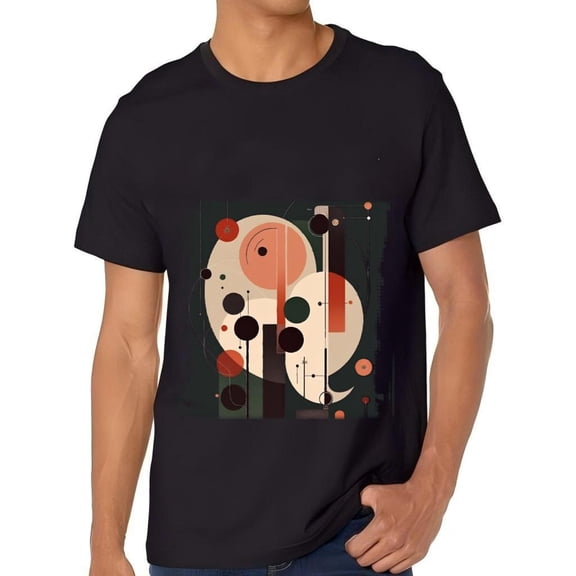 Stylish Cotton Short Sleeve T-Shirt for Men - Abstract Geometric Shapes in Earthy Tones Modern Art Design
