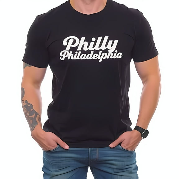 Stylish Cotton Short Sleeve T-Shirt for Men - Bold 'Philly' Graphic Design Casual Streetwear Perfect for Philadelphia Fans