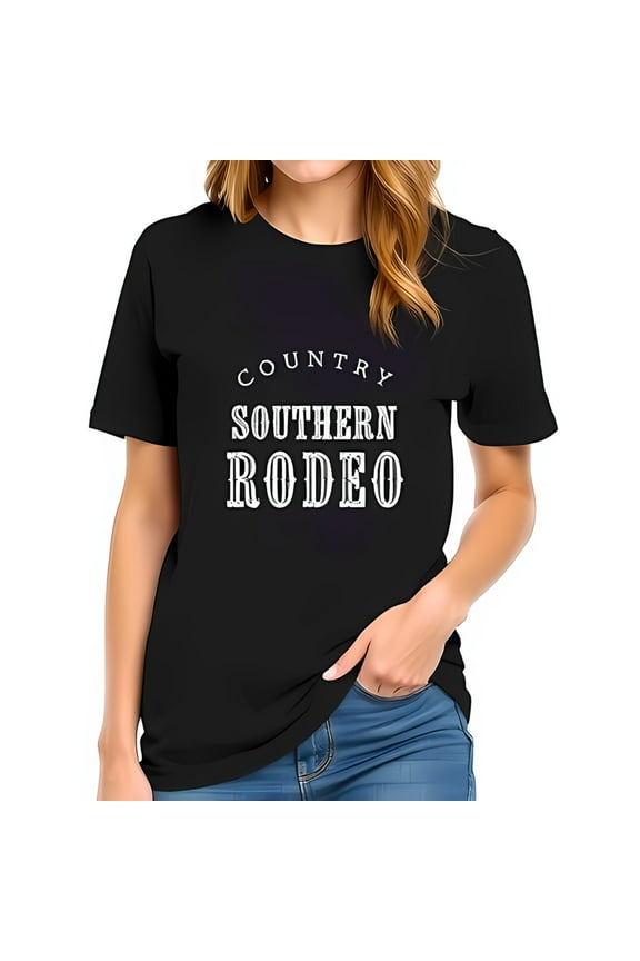 Stylish Cotton Short Sleeve T-Shirt for Women - " COUNTRY SOUTHERN RODEO " Graphic Tee Casual Fit Perfect for Everyday Wear and Outdoor Events