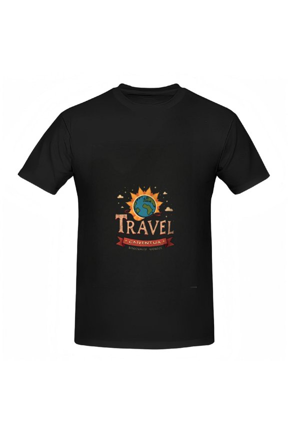 Stylish Cotton Short Sleeve T-Shirt for Women - Earth Graphic Design with Sun Clouds " TRAVEL IS A " Statement Tee
