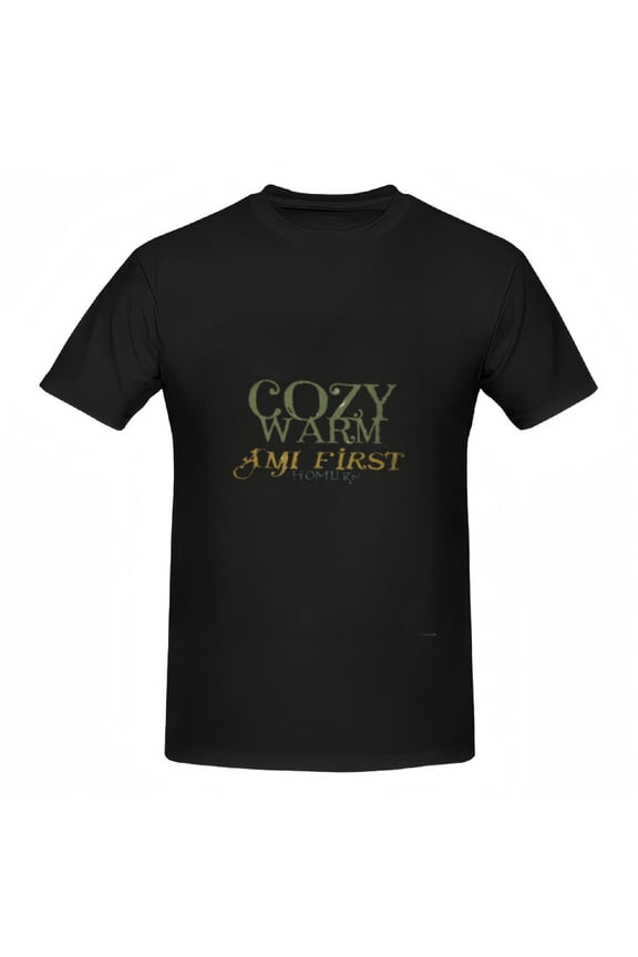 Stylish Cotton Short Sleeve T-Shirt for Women - Features ' COZY WARM AMI FIRST ' in Light Green and Golden Yellow Design