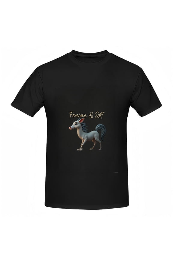 Stylish Cotton Short Sleeve T-Shirt for Women - Graphic Horse Design with Blue Accents & Red Nose - Fenino Tee Top