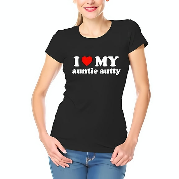Stylish Cotton Short Sleeve T-Shirt for Women - " I ❤️ MY Auntie Autty " Fun Heart Design Casual Chic Fit Perfect for Family Gatherings
