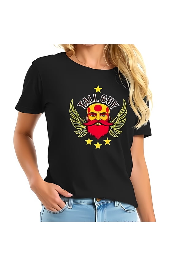 Stylish Cotton Short Sleeve T-Shirt for Women - " TALL GUY " Graphic with Wings & Stars Design - Trendy Casual Wear