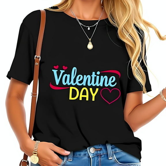 Stylish Cotton Short Sleeve T-Shirt for 's Day - Bold " 's Day " Design with Colorful Hearts and Cheerful Font