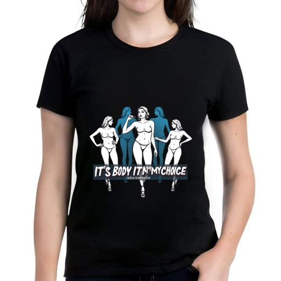 Stylish Cotton Short Sleeve T-Shirt with Blue & White Graphic Design - " IT'S BODY IT'S MY CHOICE " - Casual Fit for Everyday Wear