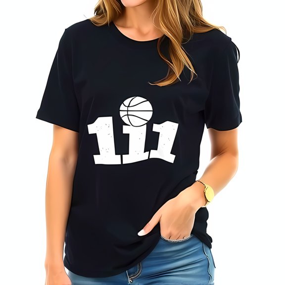 Stylish Cotton Short Sleeve T-Shirt with Bold '111' Graphic and Basketball Motif - Casual Shorts Look