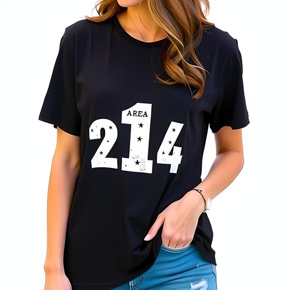 Stylish Cotton Short Sleeve T-Shirt with Bold 'AREA 214' Typography & Whimsical Star Design - Perfect for Summer Casual Wear