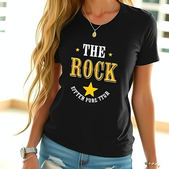 Stylish Cotton Short Sleeve T-Shirt with Bold ' ' Graphic Design Yellow Star & Circular Text - Casual Fashion